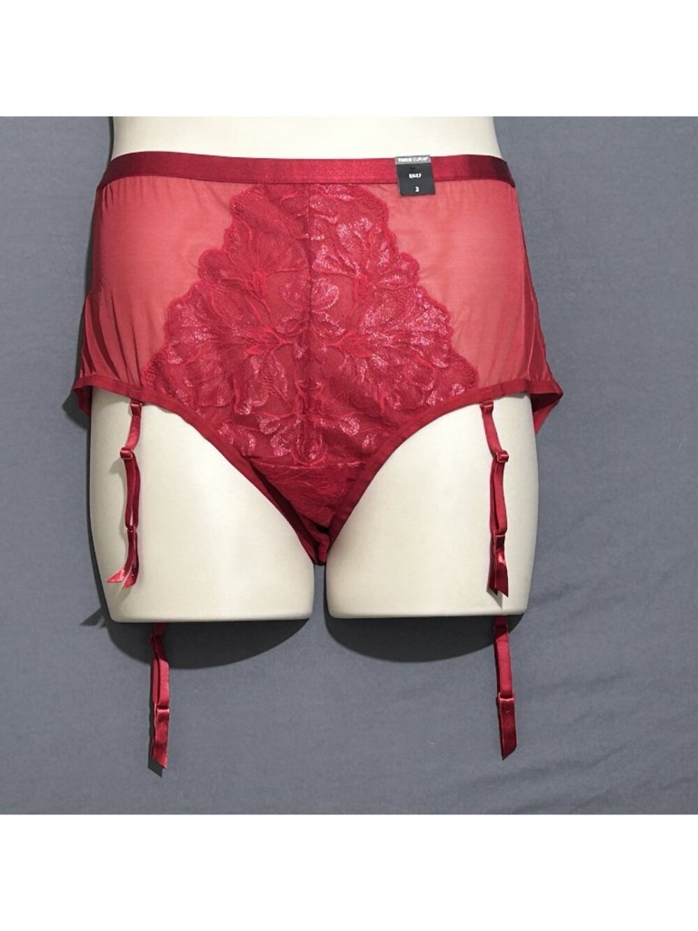 Torrid Curve Suspender Brief Panty Sz 3 Red Mesh And Lace